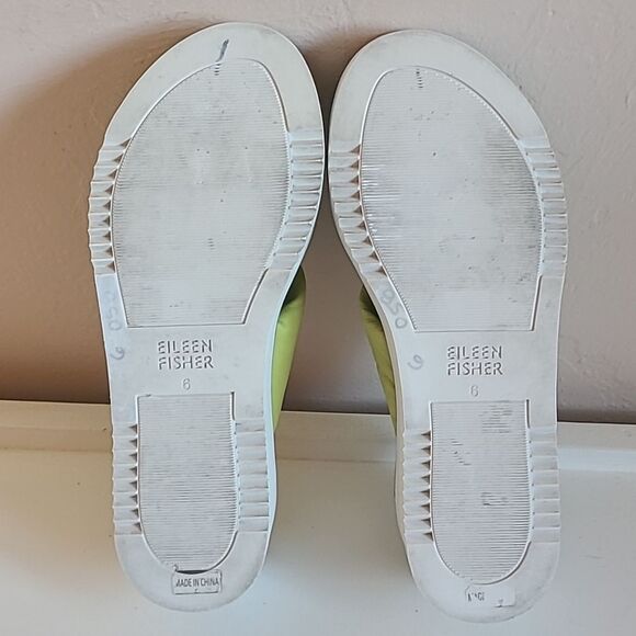 Eileen Fisher Bene Leather Platform Puffy Wedge Sandals Citrus Nappa Size 6 - Picture 12 of 15